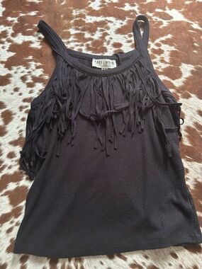 Idyllwind black fringe tank top size medium